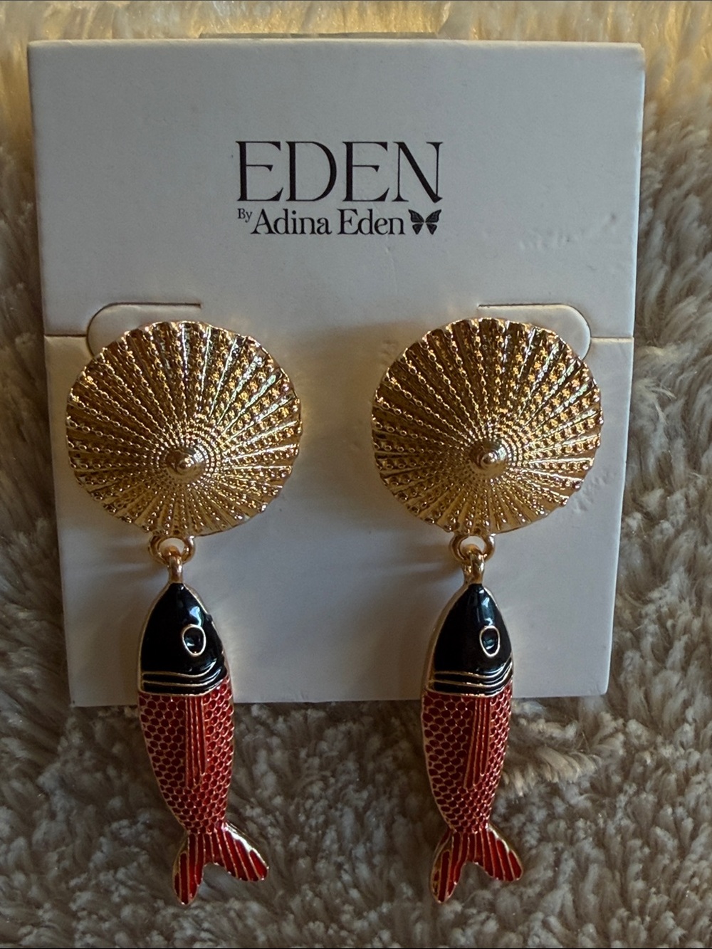 ADINA EDEN Sun Disc Fish Drop Earrings